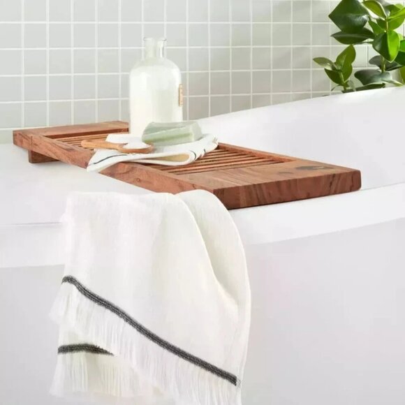 HEARTH & HAND Slatted Wood Bathroom Tray - Picture 1 of 3